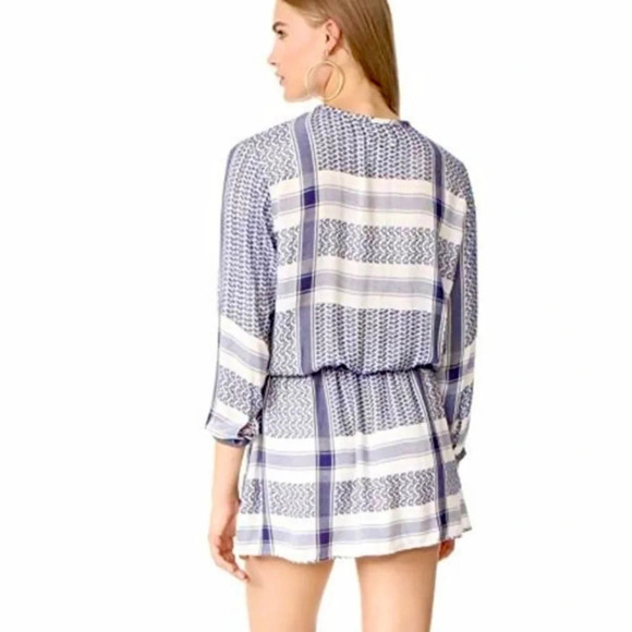 Rails Adelinel Dress Sapphire Jacquard Navy White Tassle Long Sleeve Size M - Picture 3 of 12